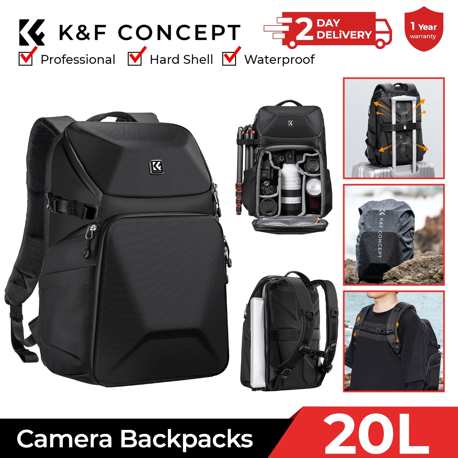 K&F CONCEPT 20L Camera Backpac - Laptop Backpack 15.6 review and price